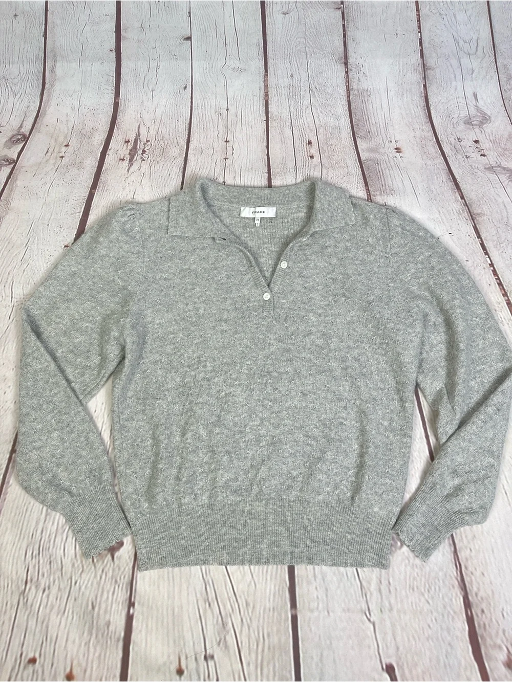 FRAME 100% cashmere soft light gray polo sweater, size L - Picture 7 of 16